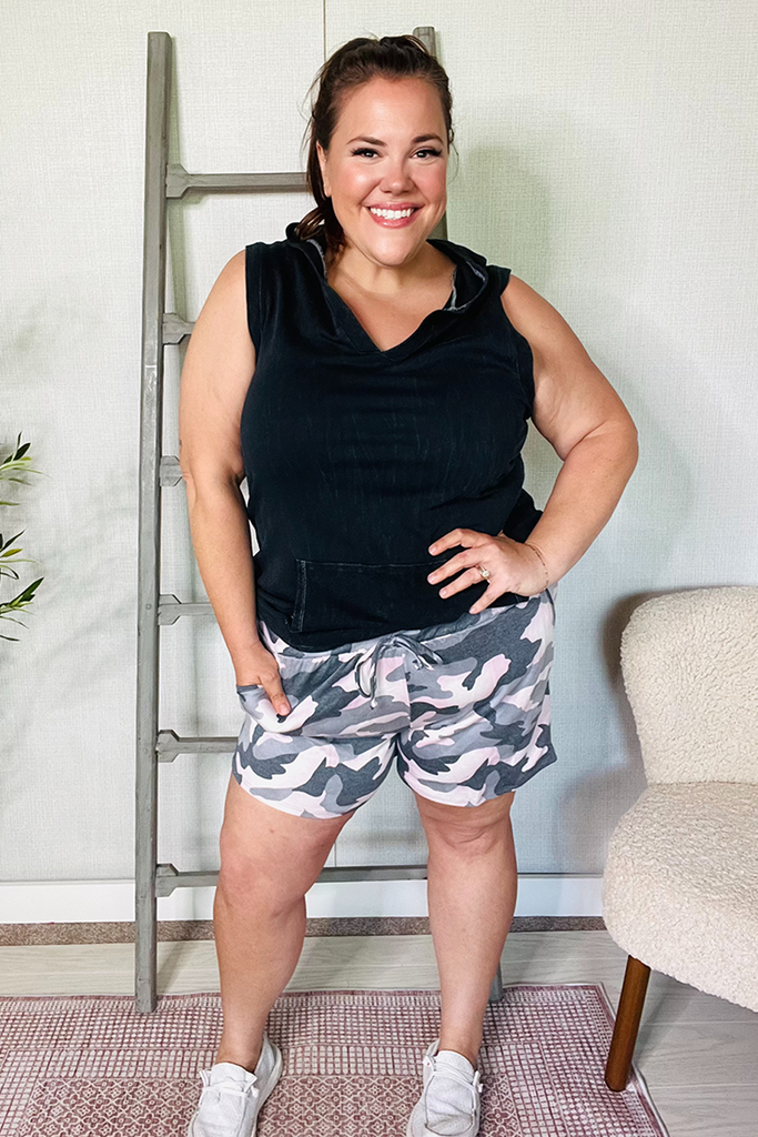 Be Bold Pink/Black Camo French Terry Pocket Shorts