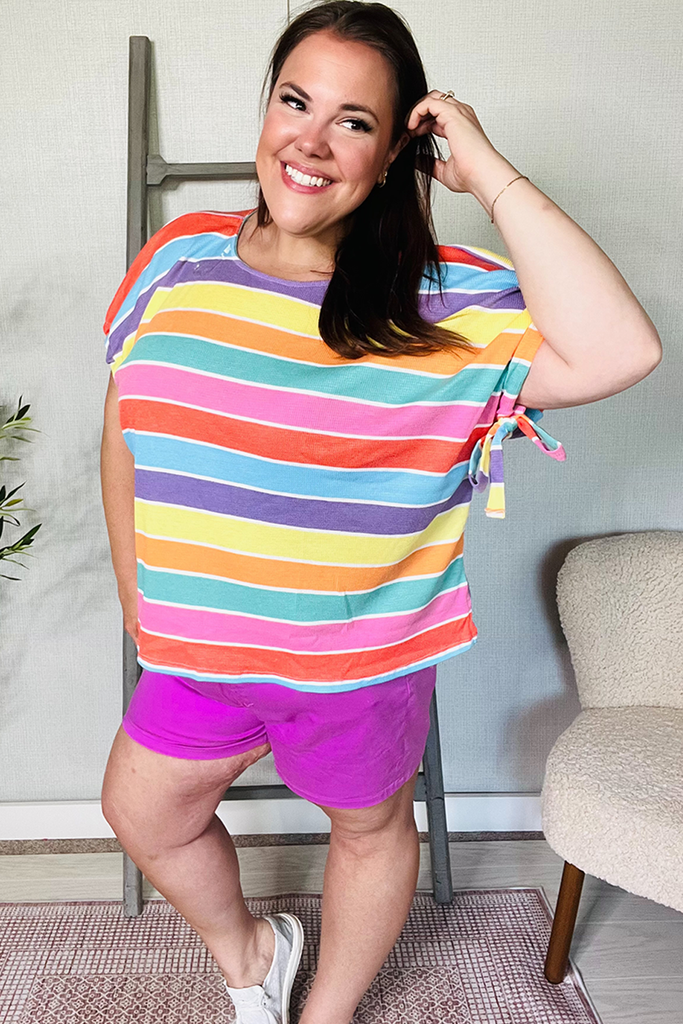 Feeling Bold Multicolor Stripe Dolman Bow Tie Sleeve Top