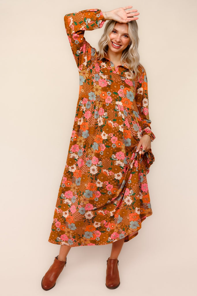 Groovy Garden Rust Maxi Dress