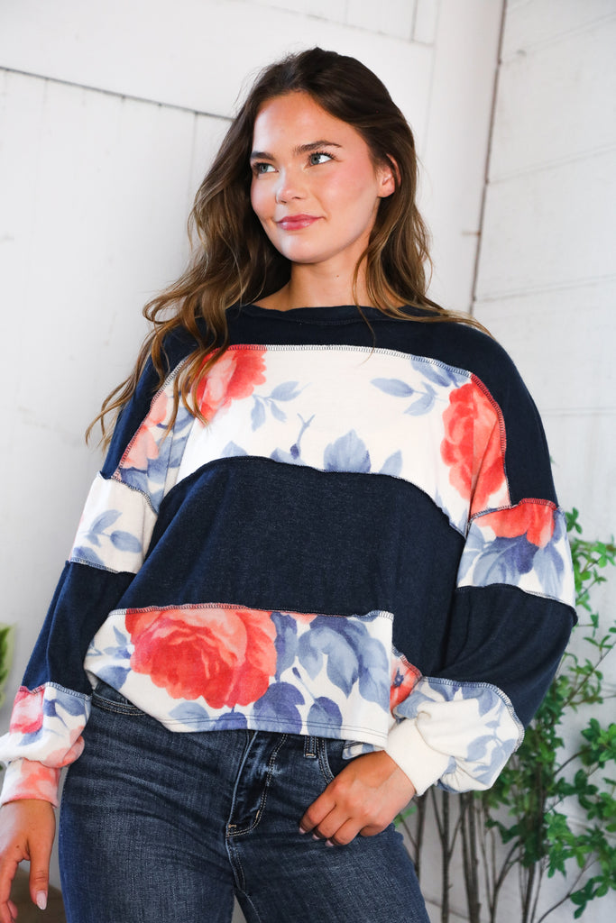 Cottage Roses Colorblock Long Sleeve