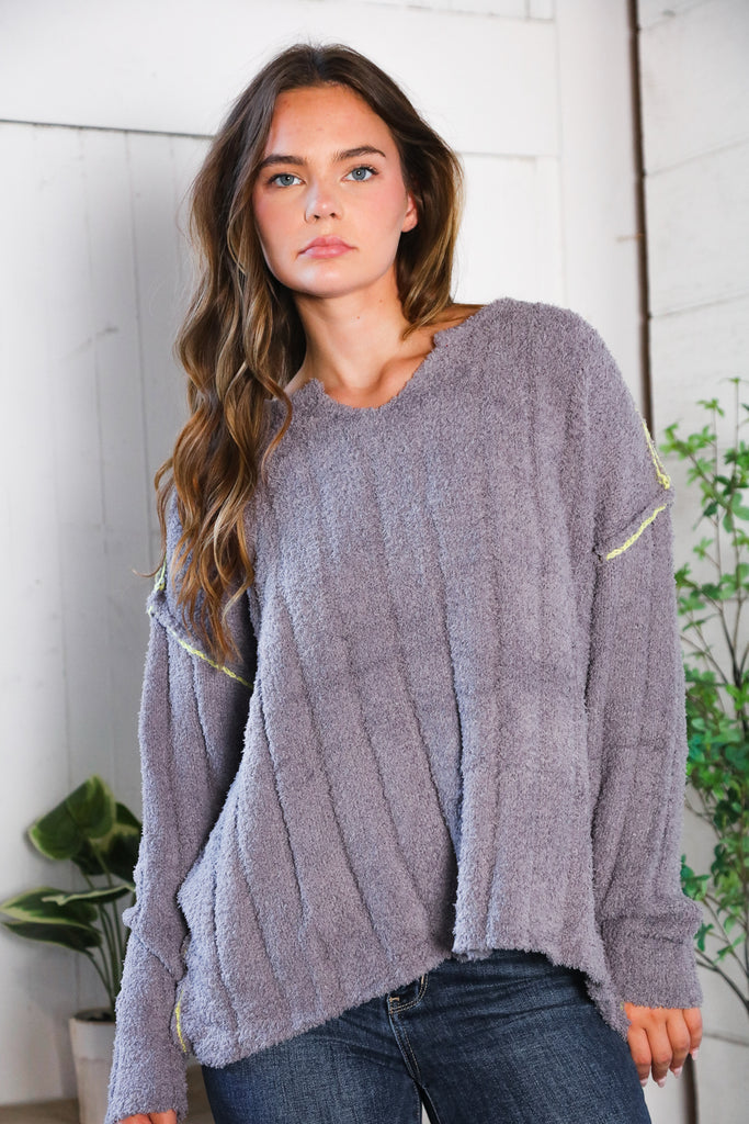 Snuggle Me Charcoal Thick Ribbed Sweater