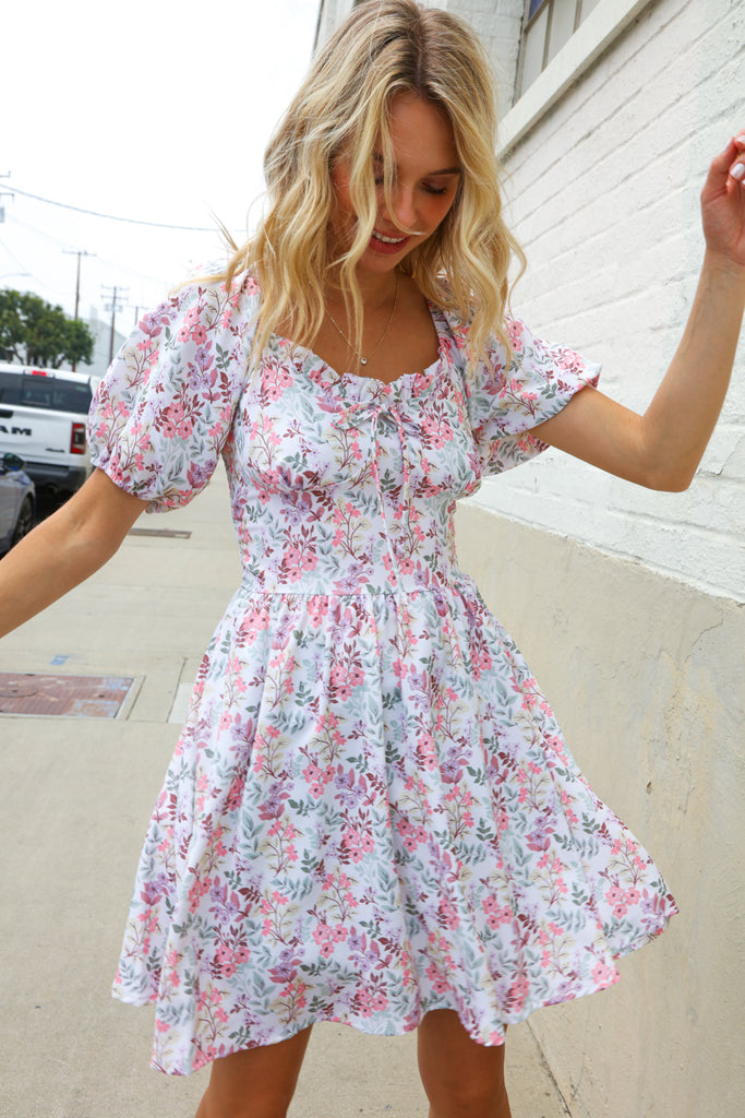 Lock Eyes Cream Floral Print Sweetheart Neck Fit & Flare Dress