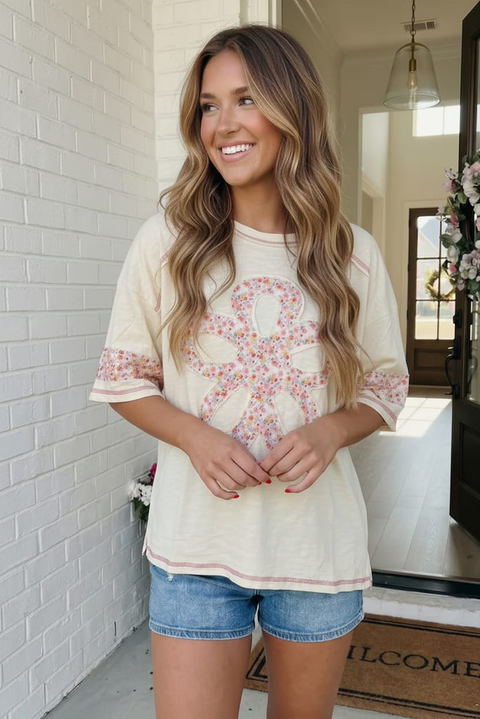 Floral Ampersand Patch Cream Graphic Tee