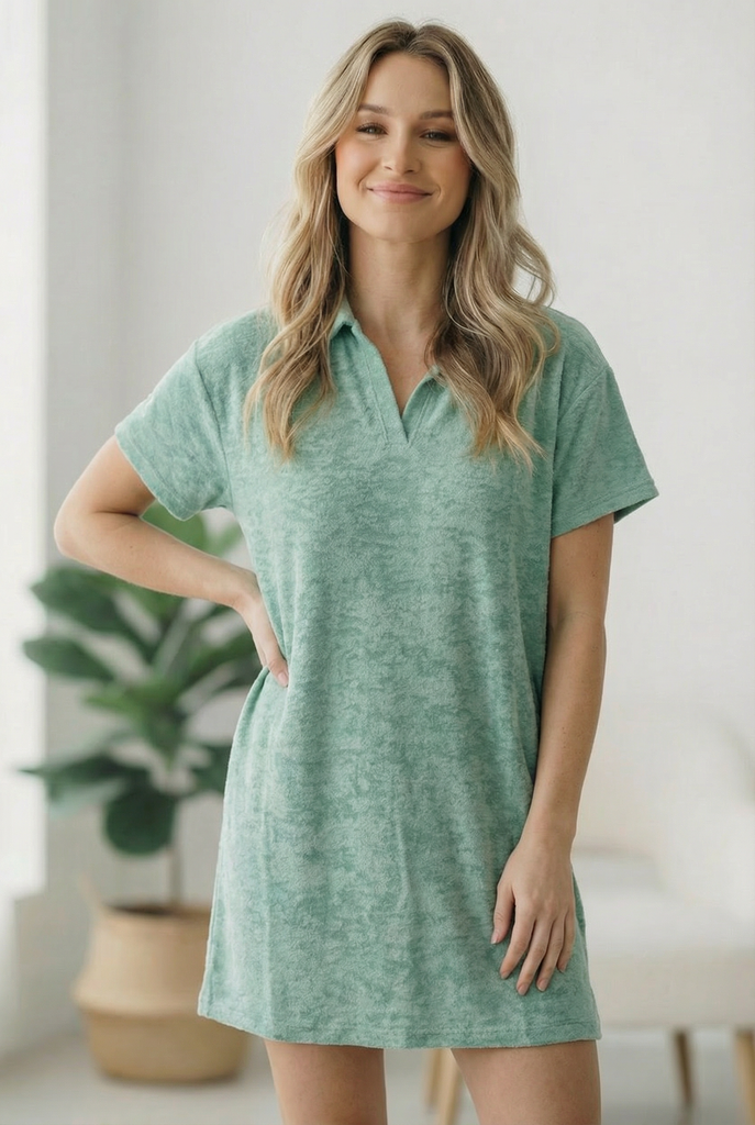 Got Green Light Textured Lounge Dress
